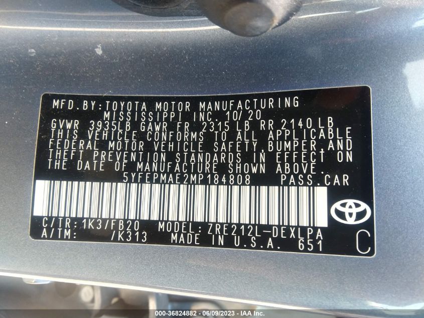 2021 TOYOTA COROLLA LE - 5YFEPMAE2MP184808