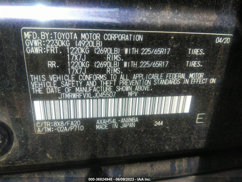 2020 TOYOTA RAV4 HYBRID XLE - JTMRWRFVXLJ045507