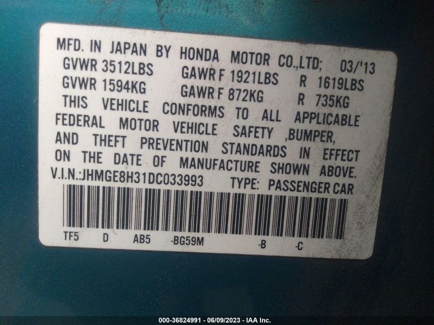 2013 HONDA FIT - JHMGE8H31DC033993