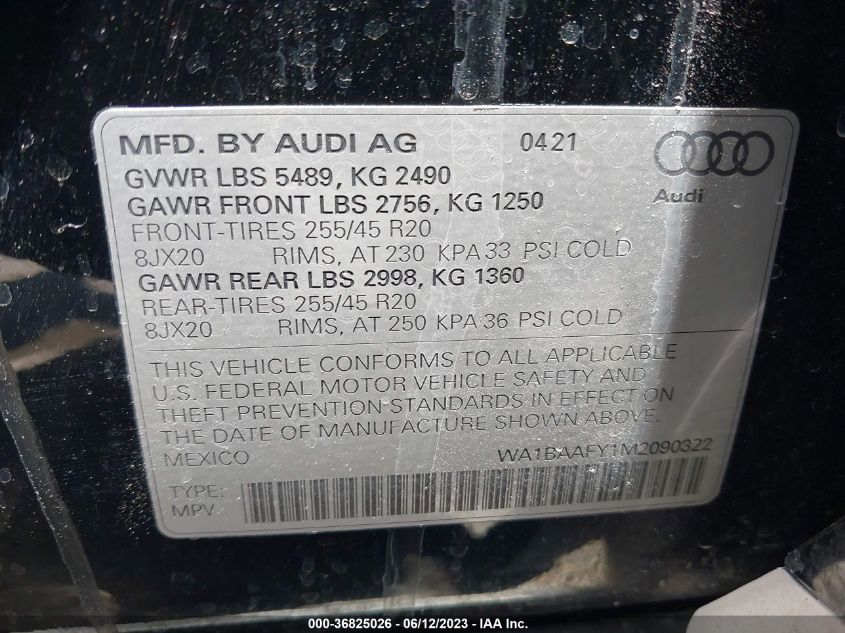 WA1BAAFY1M2090322 Audi Q5 PREMIUM PLUS 9