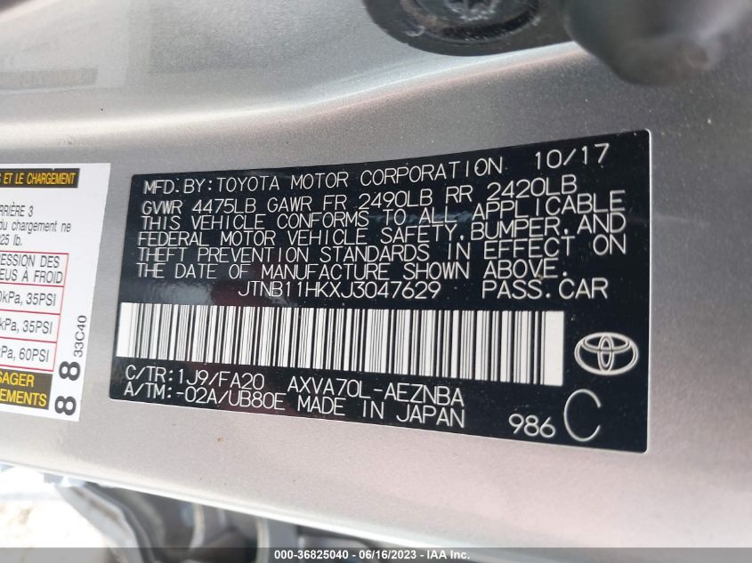 2018 TOYOTA CAMRY LE/SE/XLE/L - JTNB11HKXJ3047629