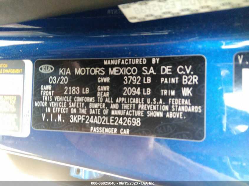 2020 KIA FORTE LXS - 3KPF24AD2LE242698