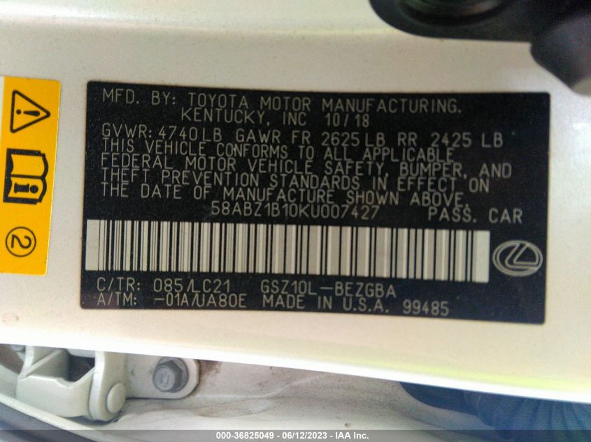 2019 LEXUS ES ES 350 - 58ABZ1B10KU007427