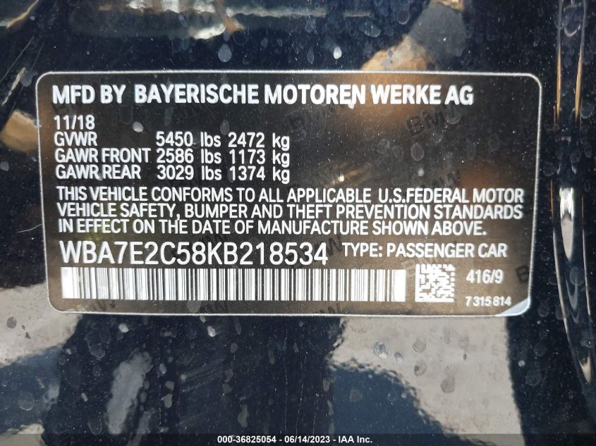 2019 BMW 7 SERIES 740I - WBA7E2C58KB218534