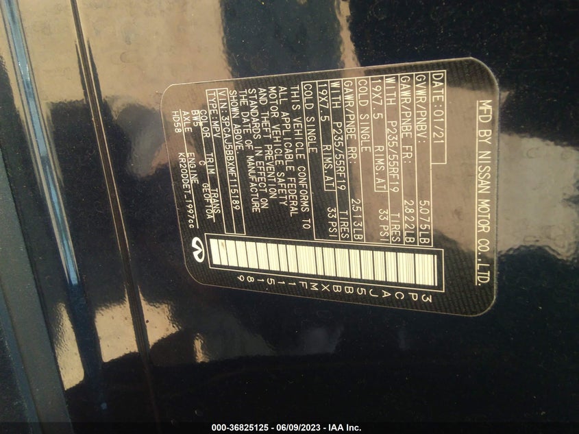 VIN 3PCAJ5BBXMF115189 2021 INFINITI QX50 LUXE