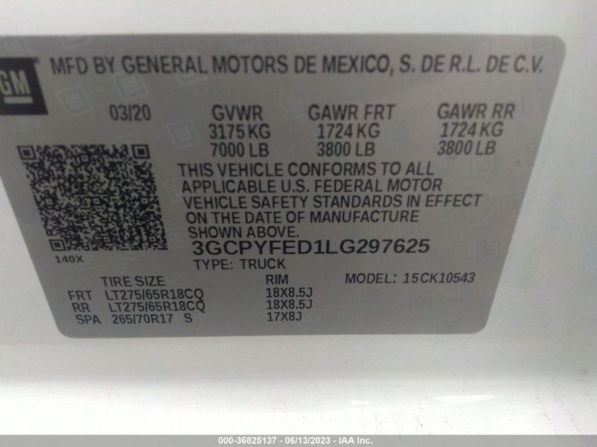 2020 CHEVROLET SILVERADO 1500 LT TRAIL BOSS - 3GCPYFED1LG297625