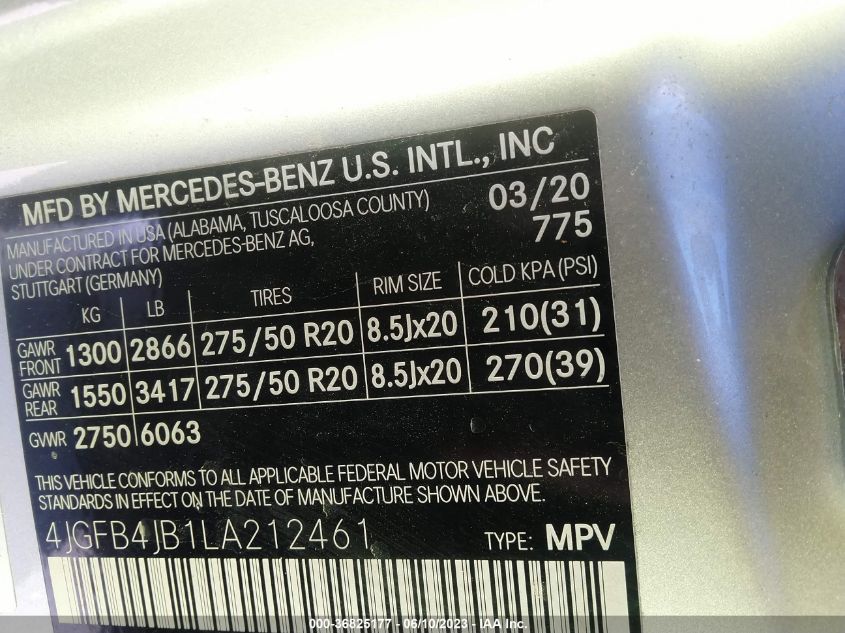 2020 MERCEDES-BENZ GLE GLE 350 - 4JGFB4JB1LA212461