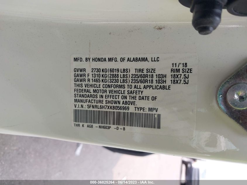 2019 HONDA ODYSSEY EXL - 5FNRL6H7XKB056969