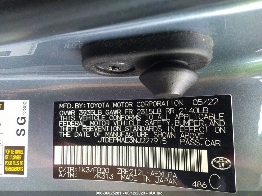2022 TOYOTA COROLLA LE - JTDEPMAE3NJ227915