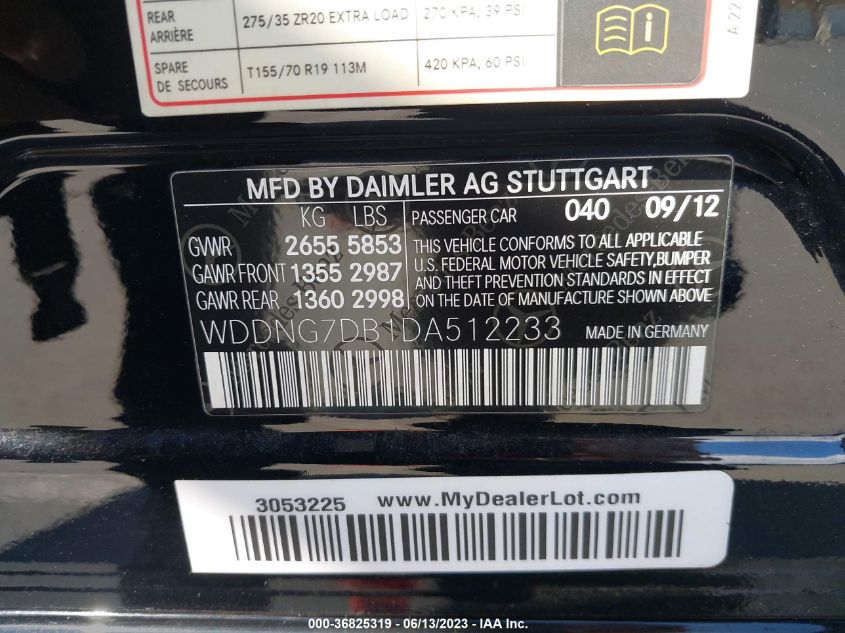 2013 MERCEDES-BENZ S-CLASS S 550 - WDDNG7DB1DA512233