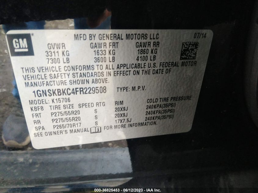2015 CHEVROLET TAHOE LT - 1GNSKBKC4FR229508