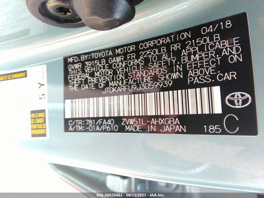 2018 TOYOTA PRIUS TWO/TWO ECO/THREE - JTDKARFU9J3059939