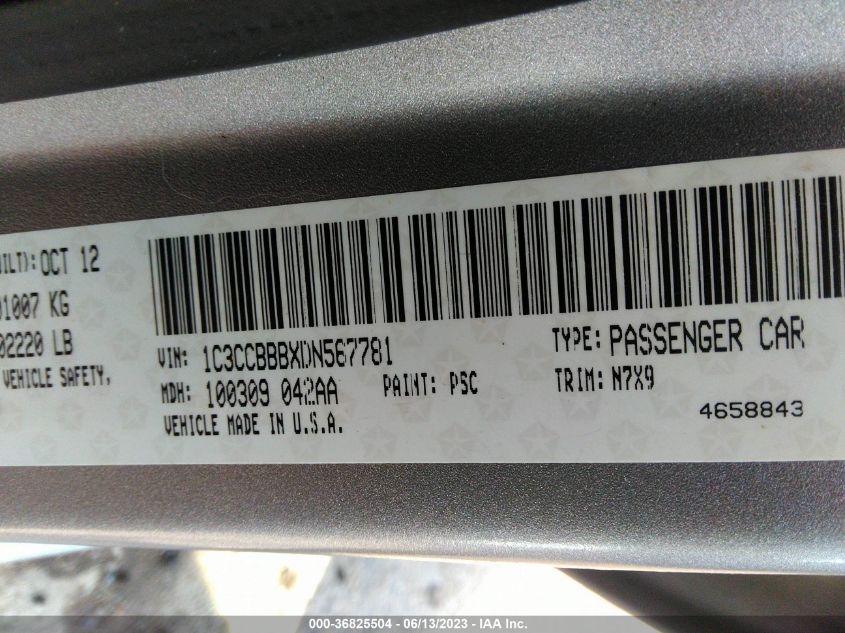 2013 CHRYSLER 200 TOURING - 1C3CCBBBXDN567781
