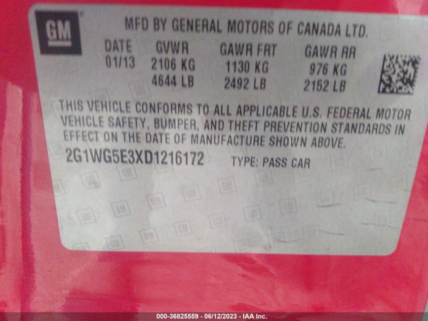 2013 CHEVROLET IMPALA LT - 2G1WG5E3XD1216172