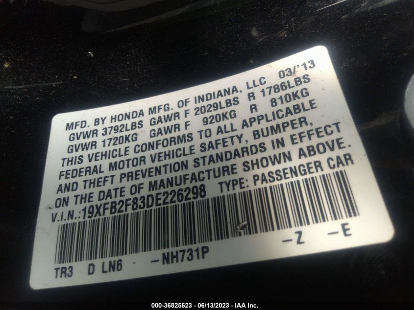 2013 HONDA CIVIC SDN EX - 19XFB2F83DE226298