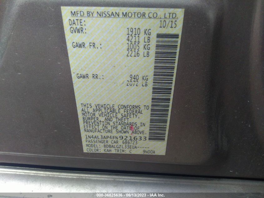 2015 NISSAN ALTIMA 2.5 S - 1N4AL3AP4FN921633