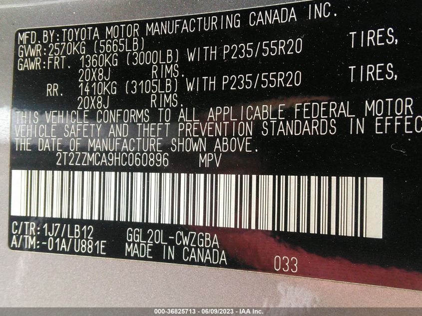 2017 LEXUS RX RX 350 - 2T2ZZMCA9HC060896