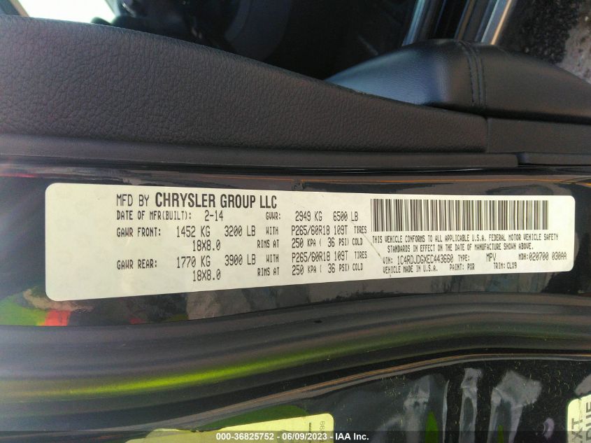 2014 DODGE DURANGO LIMITED - 1C4RDJDGXEC443660