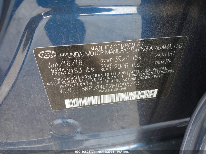 VIN 5NPD84LF2HH095743 2017 HYUNDAI ELANTRA SE/VALUE/LIMITED