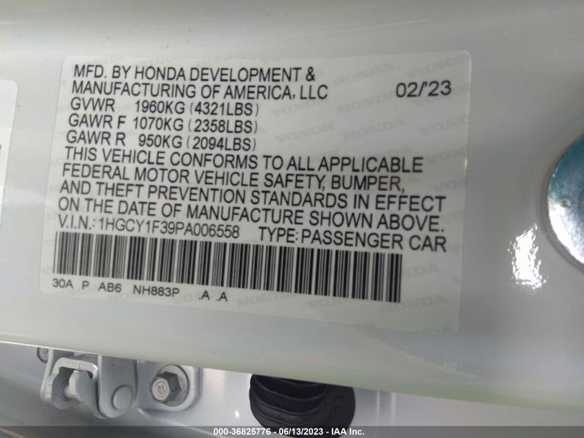 2023 HONDA ACCORD SEDAN EX - 1HGCY1F39PA006558
