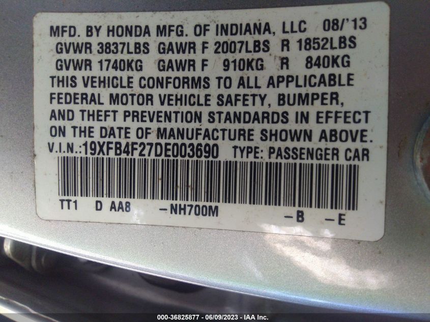 2013 HONDA CIVIC HYBRID - 19XFB4F27DE003690