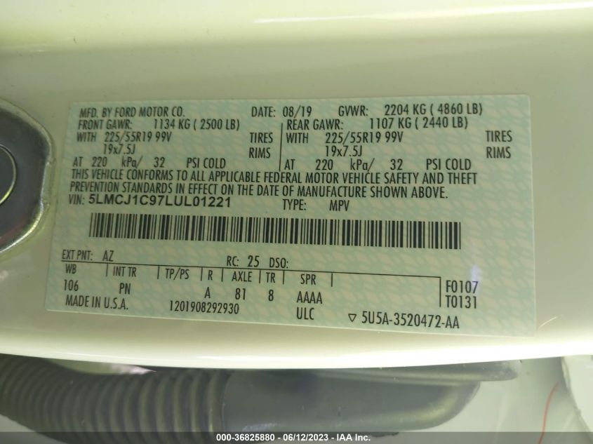 2020 LINCOLN CORSAIR STANDARD - 5LMCJ1C97LUL01221