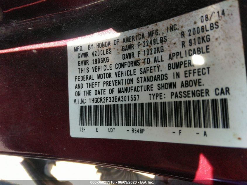 2014 HONDA ACCORD SEDAN LX - 1HGCR2F33EA301557