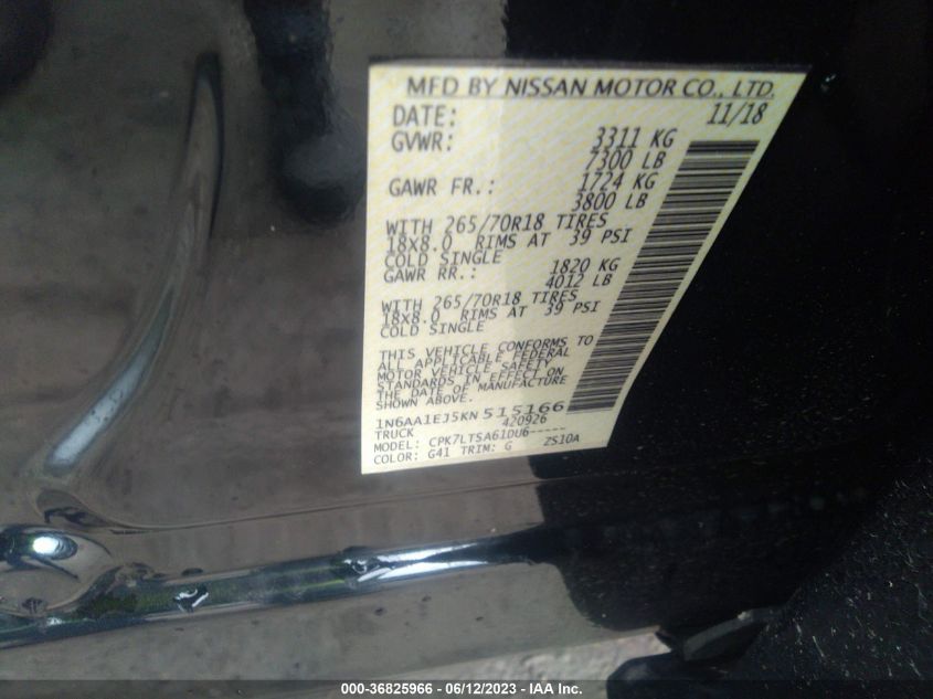 2019 NISSAN TITAN SV - 1N6AA1EJ5KN515166