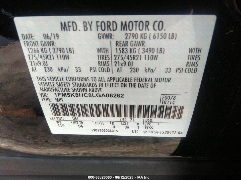2020 FORD EXPLORER PLATINUM - 1FM5K8HC8LGA06262