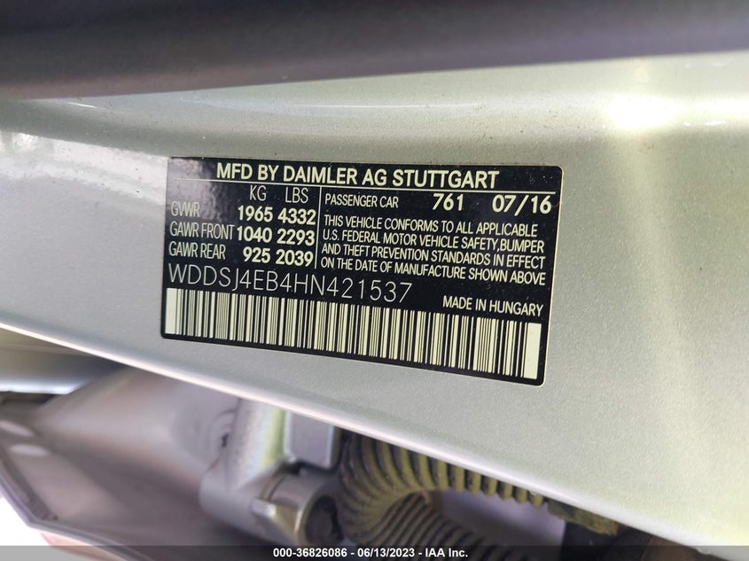 VIN WDDSJ4EB4HN421537 2017 MERCEDES-BENZ CLA 250
