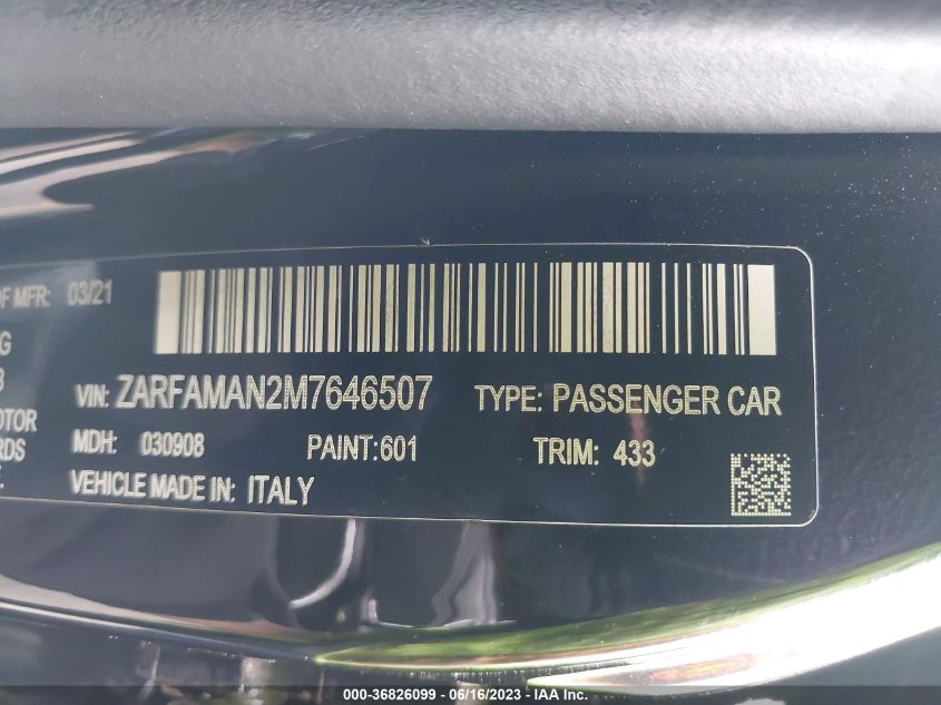 2021 ALFA ROMEO GIULIA - ZARFAMAN2M7646507