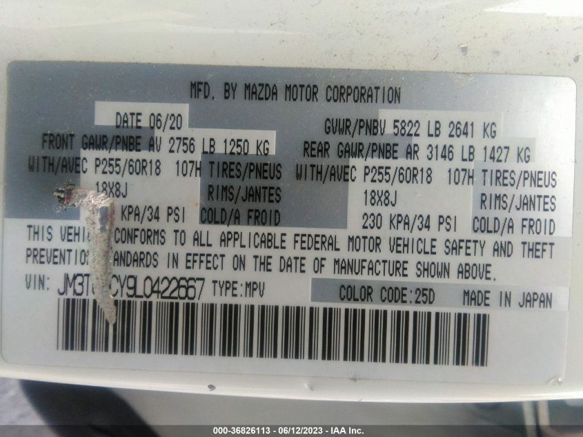 2020 MAZDA CX-9 TOURING - JM3TCBCY9L0422667