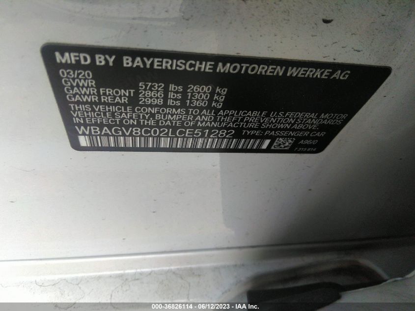 2020 BMW 8 SERIES M850I - WBAGV8C02LCE51282