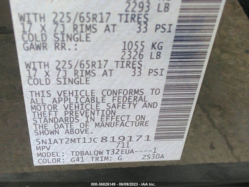 2018 NISSAN ROGUE SV - 5N1AT2MT1JC819171