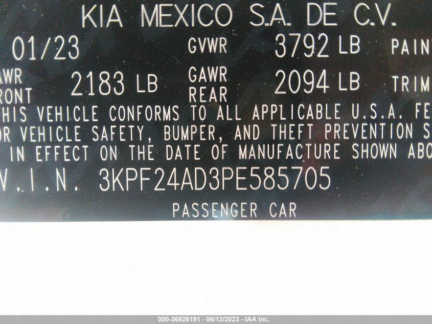 2023 KIA FORTE LXS - 3KPF24AD3PE585705