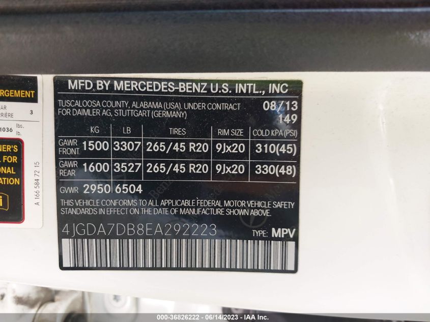 2014 MERCEDES-BENZ M-CLASS ML 550 - 4JGDA7DB8EA292223
