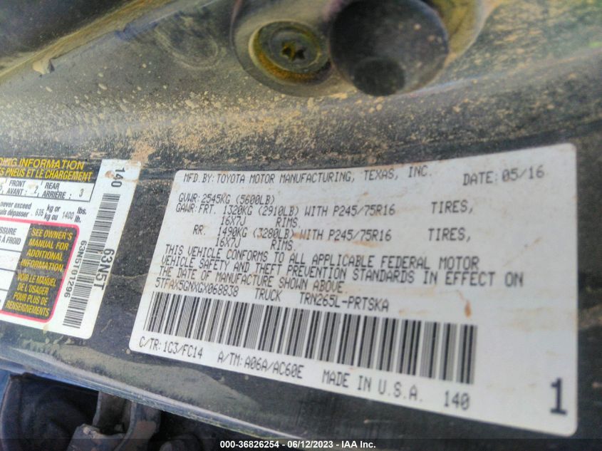 2016 TOYOTA TACOMA SR5/SR - 5TFAX5GNXGX068838