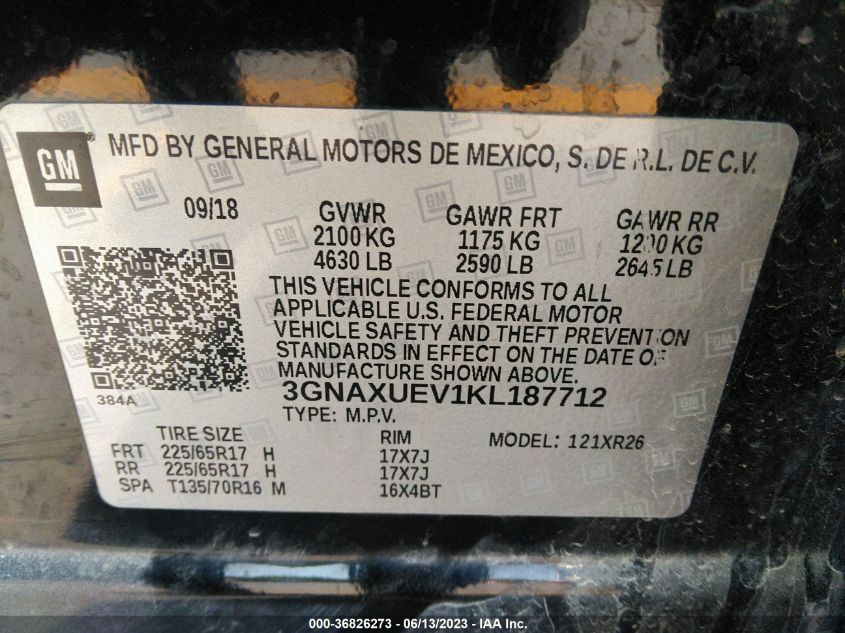 2019 CHEVROLET EQUINOX LT - 3GNAXUEV1KL187712