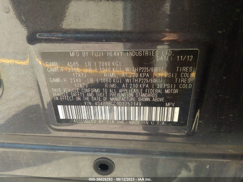 2013 SUBARU OUTBACK 2.5I PREMIUM - 4S4BRBGC9D3257149