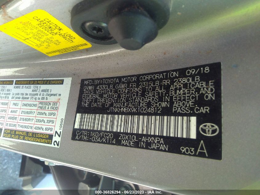 2019 TOYOTA C-HR XLE/LE/LIMITED - JTNKHMBX9K1024812
