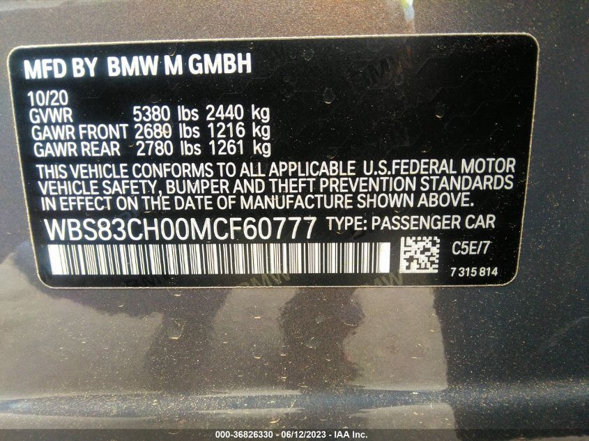 2021 BMW M5 - WBS83CH00MCF60777