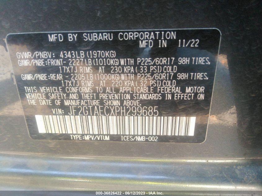 2023 SUBARU CROSSTREK PREMIUM - JF2GTAECXPH299685