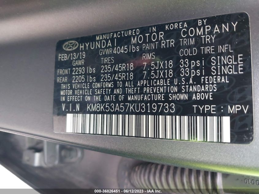 2019 HYUNDAI KONA IRON MAN - KM8K53A57KU319733