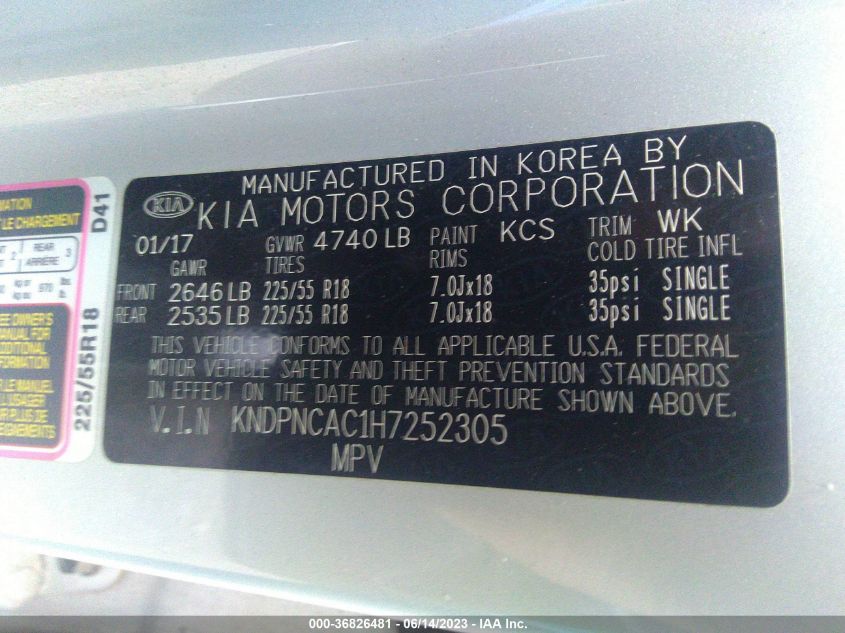 2017 KIA SPORTAGE EX - KNDPNCAC1H7252305