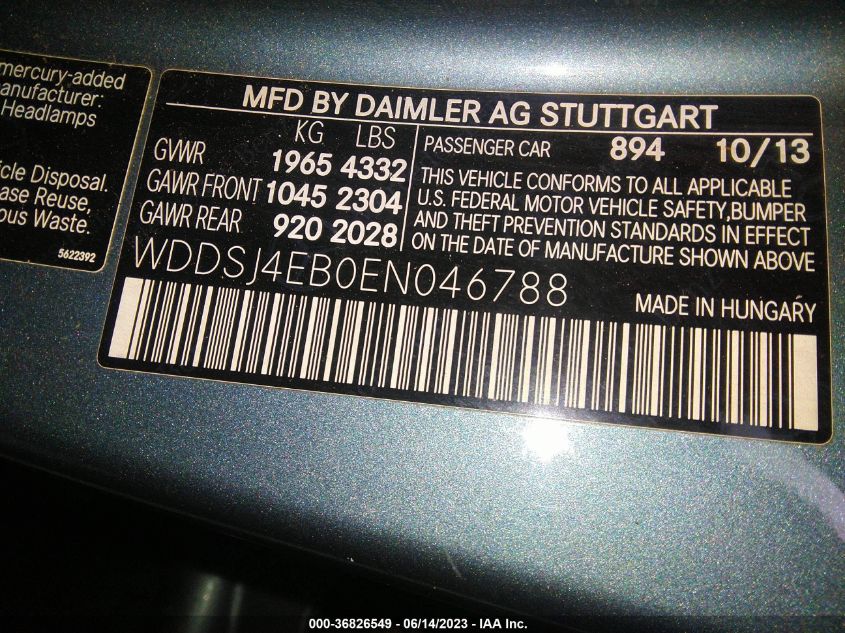 2014 MERCEDES-BENZ CLA-CLASS CLA 250 - WDDSJ4EB0EN046788