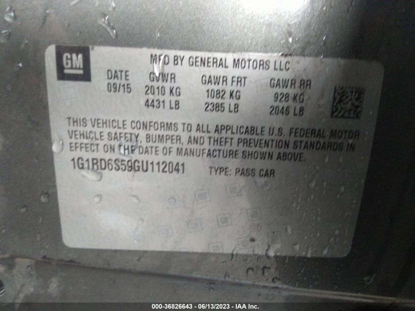2016 CHEVROLET VOLT PREMIER - 1G1RD6S59GU112041
