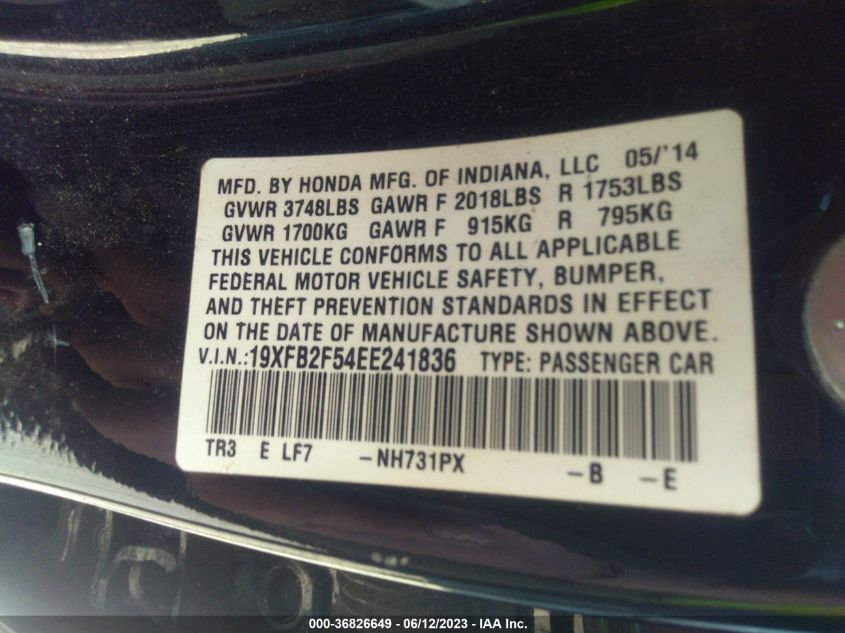 2014 HONDA CIVIC LX - 19XFB2F54EE241836