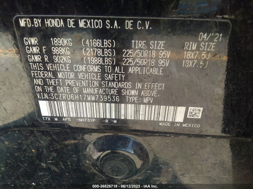 2021 HONDA HR-V SPORT - 3CZRU6H17MM739536