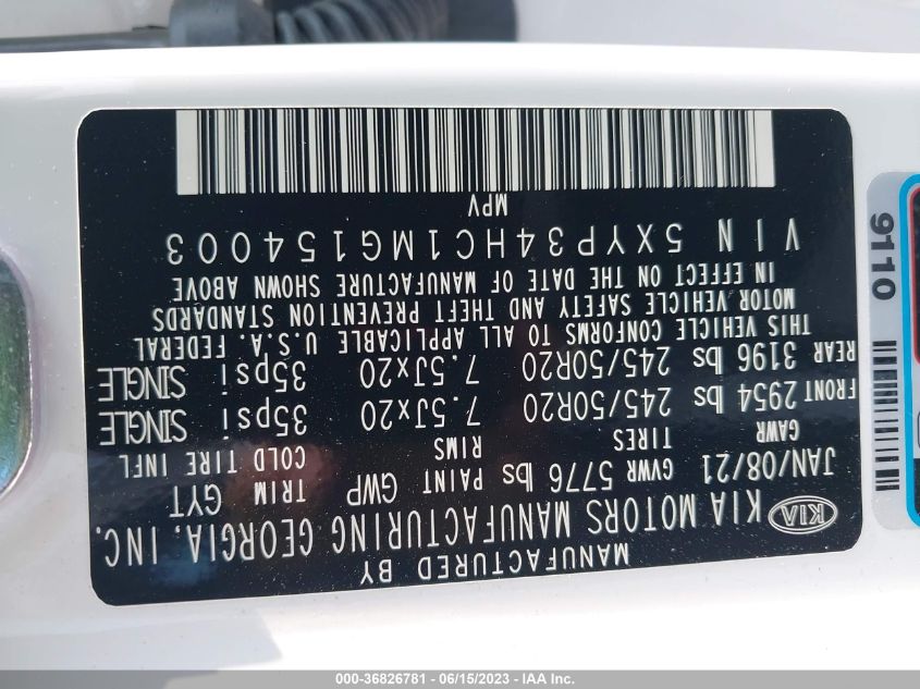 2021 KIA TELLURIDE EX - 5XYP34HC1MG154003
