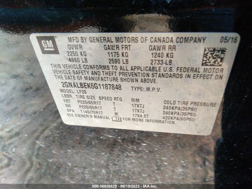 2016 CHEVROLET EQUINOX LS - 2GNALBEK6G1187848